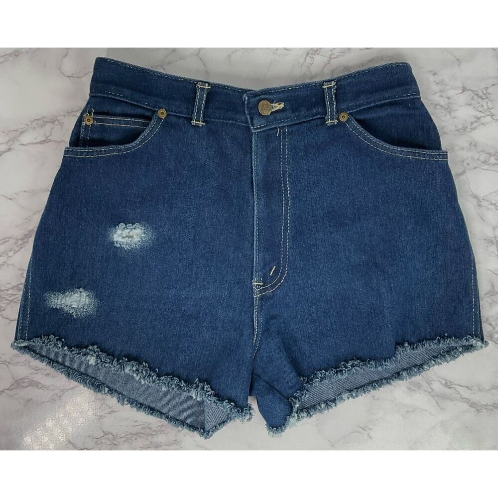 Chic Vintage Custom Cutoff Distressed Blue Denim Jean Shorts 16 - Picture 1 of 6